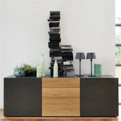 Now! Vision By Hülsta Sideboard 4R 2 Türen 70x211x52 - 2 Schubladen - Lack-grau/Natureiche