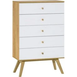 VOX Nature Kommode Schmal Mit Schubladen Weiß / Eiche