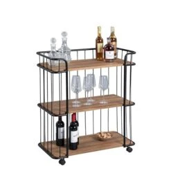 HomeTrends4You Beistellwagen Austin MDF Dekor Eiche Braun | Gestell Metall Schwarz