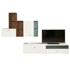 Now! No.14 By Hülsta Kombination 17 191x342x52 Kernnussbaum/Lack-weiß/Lack-Hochglanz-weiß