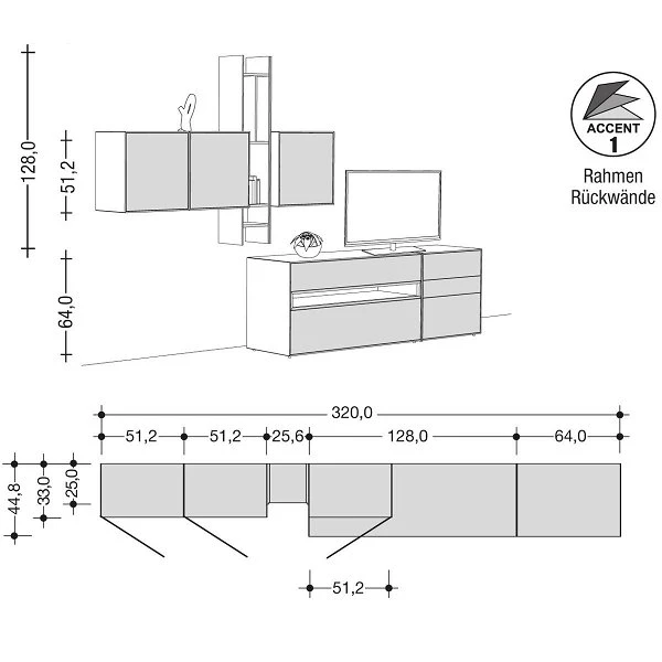 Now! By Hülsta Easy Wohnwand Hellgrau 204x320x44 6-teilig 2 Now! By Hülsta Easy Wohnwand Hellgrau 204x320x44 6-teilig – Bild 2