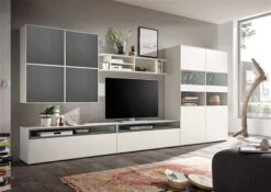 Now! By Hülsta Easy Wohnwand Lack-hellgrau 181x384x45 Mit Media-Lowboard - 9-teilig