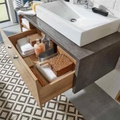 Trendteam Bay Waschbeckenunterschrank Inkl. Becken Eiche Riviera / Beton -Günstiges CYBEX || Britax || VOX Geschäft bay bd 1693 332 28 detail 1