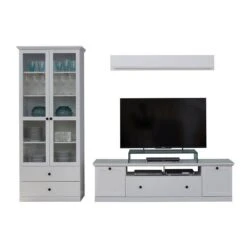 Trendteam Baxter Anbauwand 3-teilig Weiß Dekor | Breit Hoch