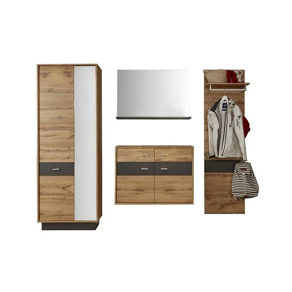 Trendteam Coast Garderoben-Set 4-teilig Hoch Wotan Eiche / Grau Melamin 1 Trendteam Coast Garderoben-Set 4-teilig Hoch Wotan Eiche / Grau Melamin