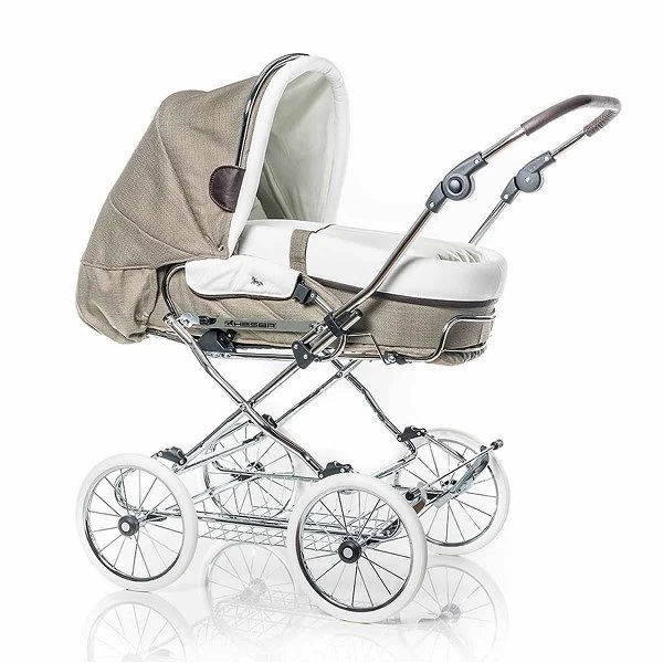 HESBA Condor Coupe Kinderwagen Außen 281 Innen 185 Teilleder - Räder Weiß 25 Cm, Griff Dunkelbrau 1 HESBA Condor Coupe Kinderwagen Außen 281 Innen 185 Teilleder - Räder Weiß 25 Cm, Griff Dunkelbrau