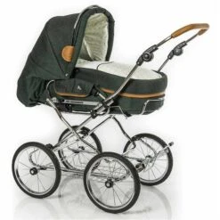 HESBA Condor Coupe Kinderwagen Außen 684 Innen 250 Teilleder Räder Schwarz 30 Cm, Ledergriff Hellbraun