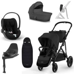 CYBEX Gazelle S Kinderwagen Moon Black + Cloud T I-Size + Zubehör Bundle
