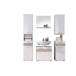 Trendteam Mezzo Badmöbel-Set Weiß / Eiche Sägerau Hell