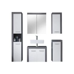 Trendteam Miami Badmöbel-Set 5-teilig Mit Spiegelschrank | Weiß / Rauchsilber