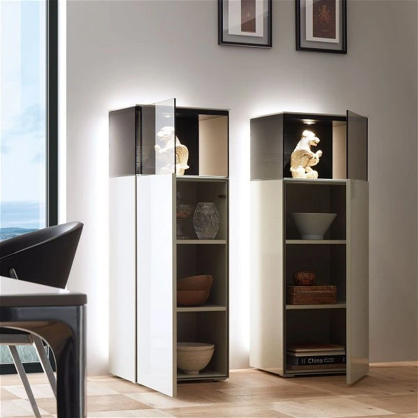 Hülsta Gentis 8R Vitrine - Hochglanz-Lack Akzent Naturstamm - 1 Tür Mit Glasfüllung 2 Hülsta Gentis 8R Vitrine - Hochglanz-Lack Akzent Naturstamm - 1 Tür Mit Glasfüllung – Bild 2