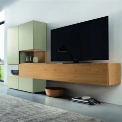 Hülsta Neo Wohnwand Vitrine Mit Hängeelement Lack Seidengrau