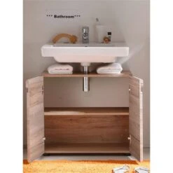 Trendteam Malea Badmöbel-Set 5-teilig Mit Spiegelschrank | Eiche San Remo Hell -Günstiges CYBEX || Britax || VOX Geschäft malea bd 1324 301 90 frontal geoeffnet 2