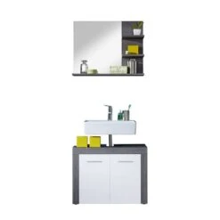 Trendteam Miami Badmöbel-Set 2-teilig Mit Spiegel | Weiß / Rauchsilber