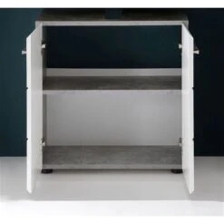 Trendteam Nano Badmöbel-Set 5-teilig Beleuchtet Weiß Hochglanz / Beton Stone -Günstiges CYBEX || Britax || VOX Geschäft nano bd 1846 301 35 frontal geoeffnet 2