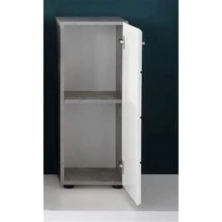 Trendteam Nano Badmöbel-Set 5-teilig Beleuchtet Weiß Hochglanz / Beton Stone -Günstiges CYBEX || Britax || VOX Geschäft nano bd 1846 801 35 frontal geoeffnet 2