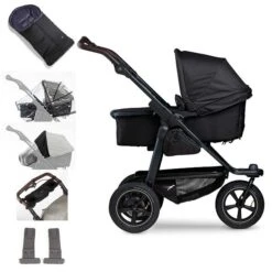 Tfk Mono 2 Kombi Kinderwagen Schwarz Luftrad-Set Bundle Mit Cupholder