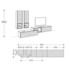 Hülsta Tetrim Wohnwand 3 - Lack & Natureiche Lowboard-Kombi & 2 Hängeelemente -Günstiges CYBEX || Britax || VOX Geschäft tetrim 3 strich